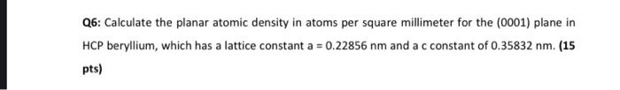 Solved Q6: Calculate the planar atomic density in atoms per | Chegg.com