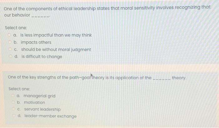 Solved One Of The Components Of Ethical Leadership States | Chegg.com