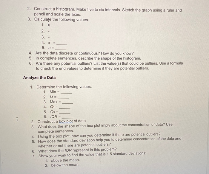 Solved The student will construct a histogram and a box | Chegg.com