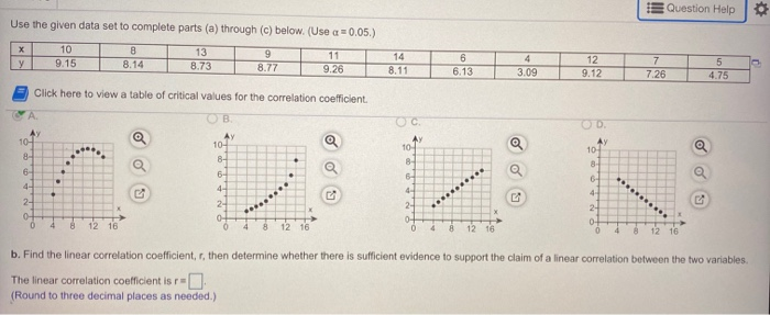 Solved = Question Help Use The Given Data Set To Complete | Chegg.com