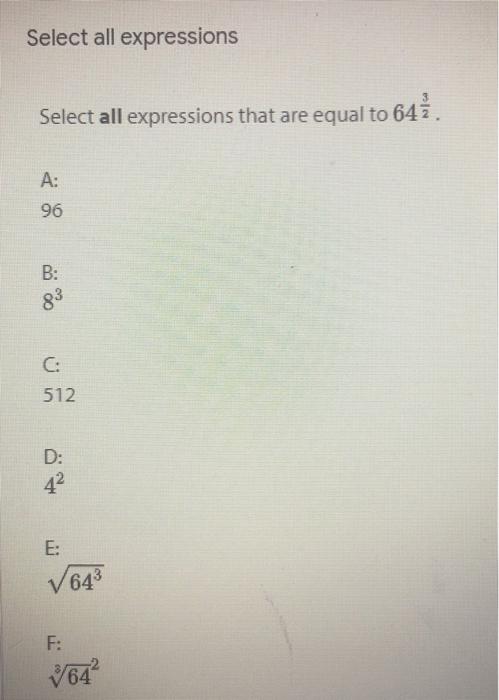 Solved Select all expressions Select all expressions that | Chegg.com