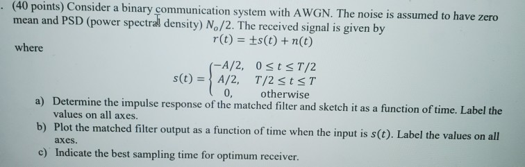 Solved - (40 points) Consider a binary communication system | Chegg.com