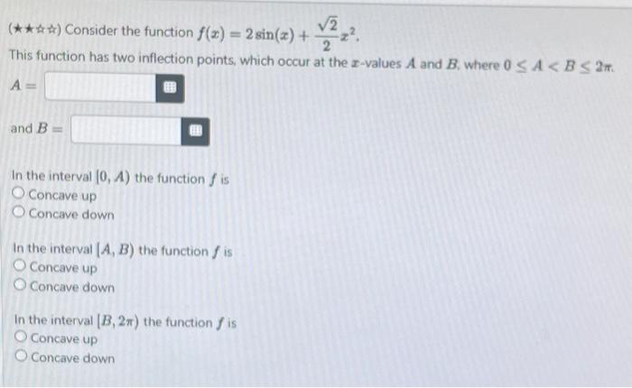Solved (★★☆☆) Consider the function f(x) = 2 sin(z) + √2 ₂². | Chegg.com