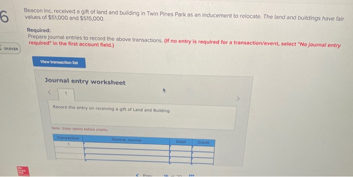 Solved Beacon Inc. received a gift of land and building in | Chegg.com