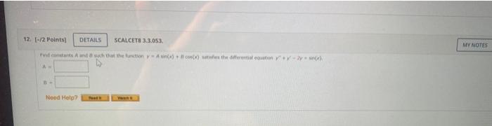 12. 1-/2 Points DETAILS SCALCETS 33.053 MY NOTES con Anth the union y Alcohes the differentia - Need Help?