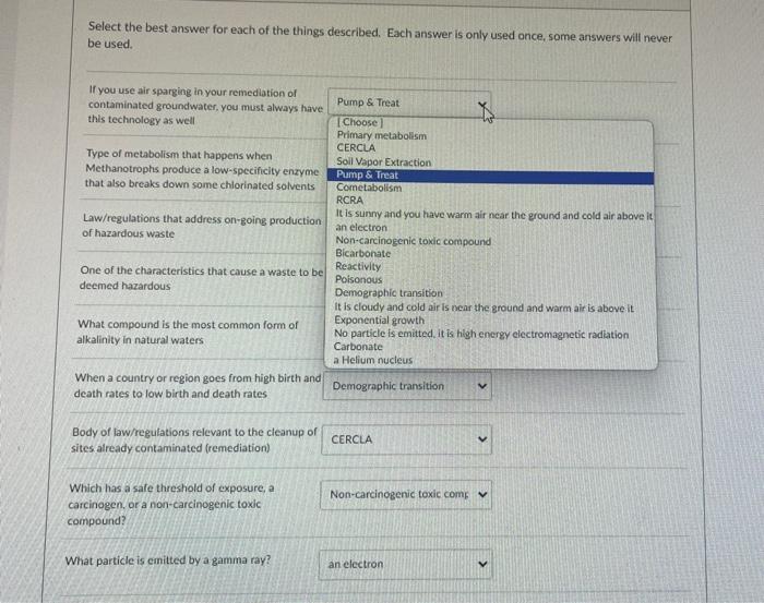 Solved Select the best answer for each of the things | Chegg.com