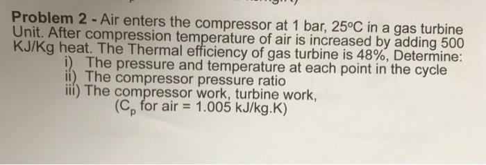 Solved Problem 2 - Air enters the compressor at 1 bar, 25°C | Chegg.com