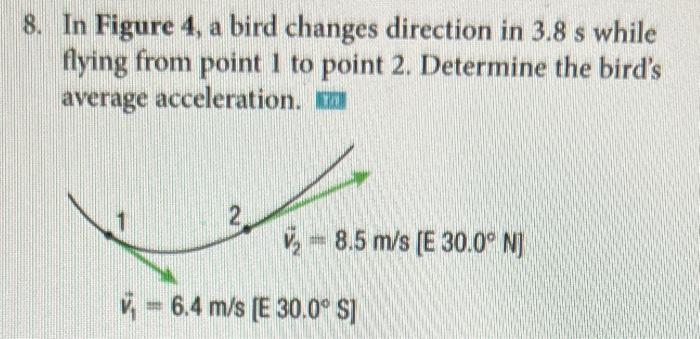 Solved 8. In Figure 4, a bird changes direction in 3.8 s | Chegg.com