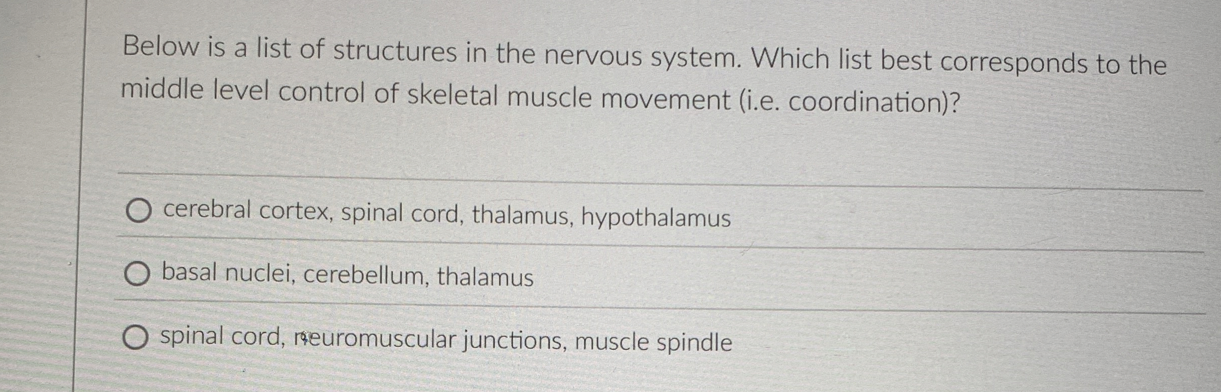 Solved Below is a list of structures in the nervous system.