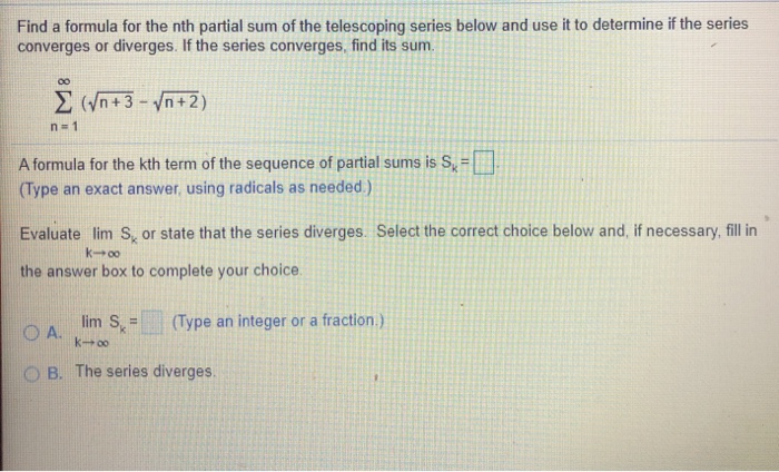 Solved Find a formula for the nth partial sum of the | Chegg.com