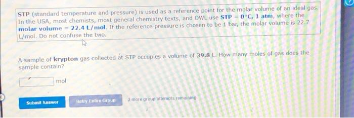 Solved STP (standard temperature and pressure) is used as a | Chegg.com