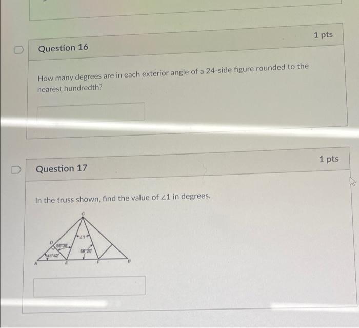 Solved 1 pts Question 16 How many degrees are in each | Chegg.com