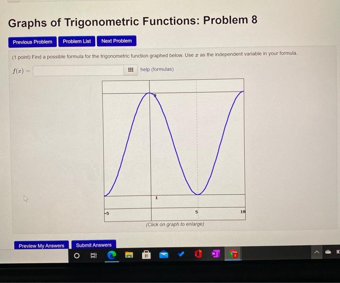 Solved Graphs of Trigonometric Functions: Problem 8 Previous | Chegg.com