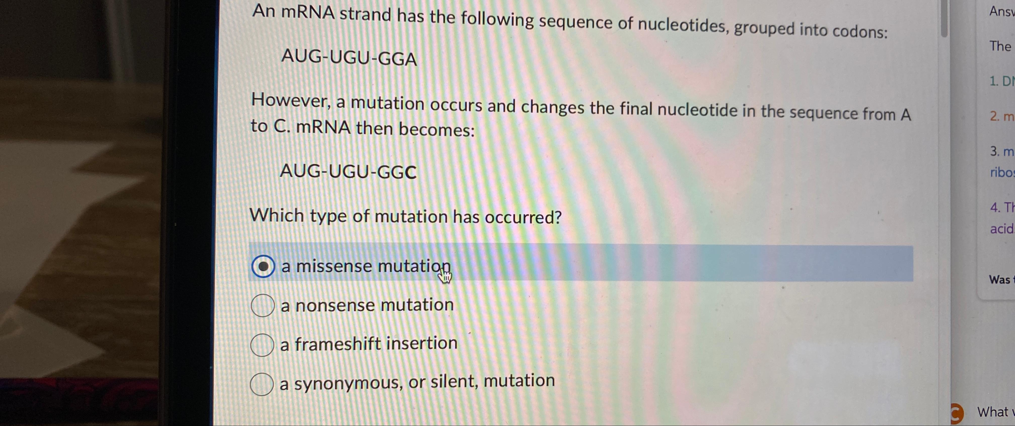 Solved An mRNA strand has the following sequence of | Chegg.com
