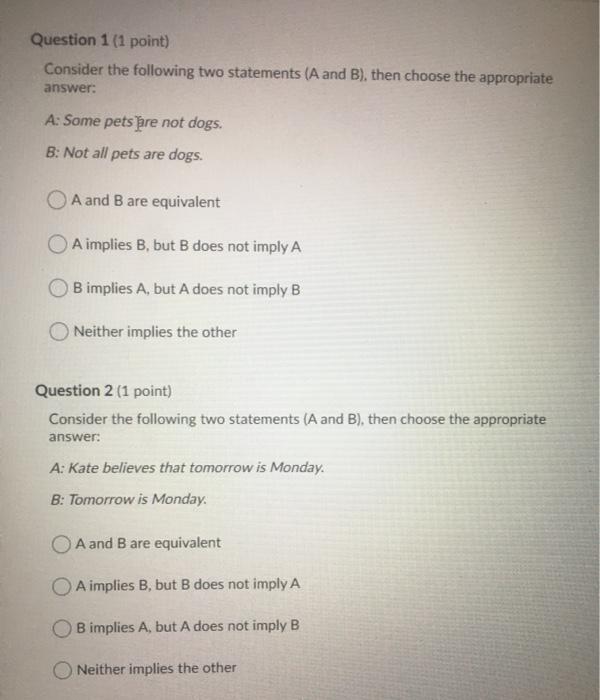 Solved Question 1 (1 Point) Consider The Following Two | Chegg.com