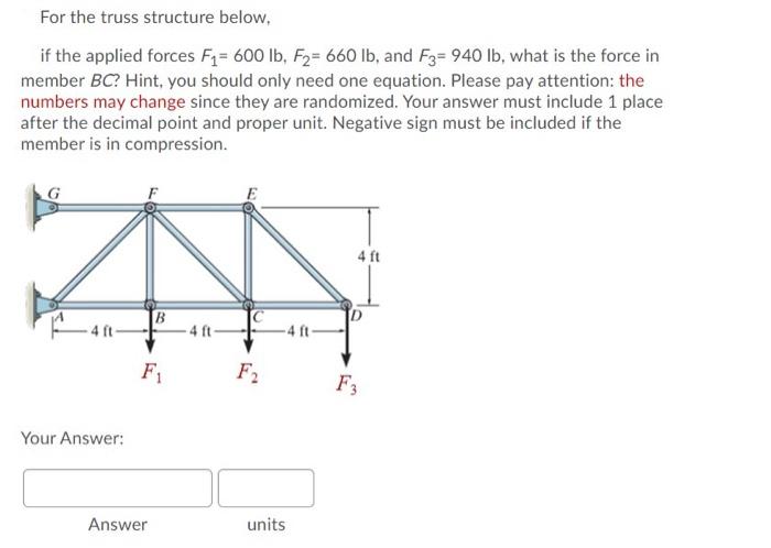 Solved For the truss structure below, true or false: all the | Chegg.com