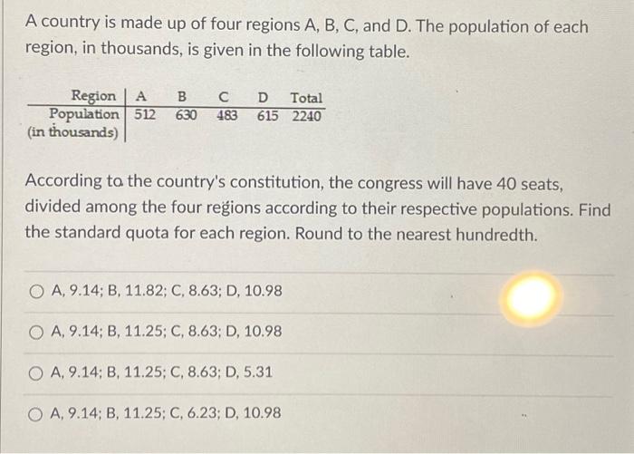 Solved A Country Is Made Up Of Four Regions A,B,C, And D. | Chegg.com