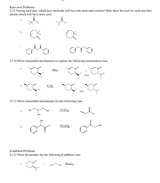 Solved Keto-enol Problems 21.9 Among each pair, which keto | Chegg.com