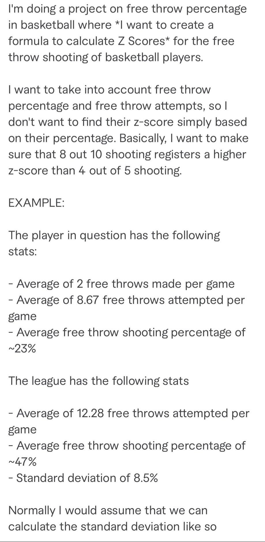 I'm doing a project on free throw percentage in
