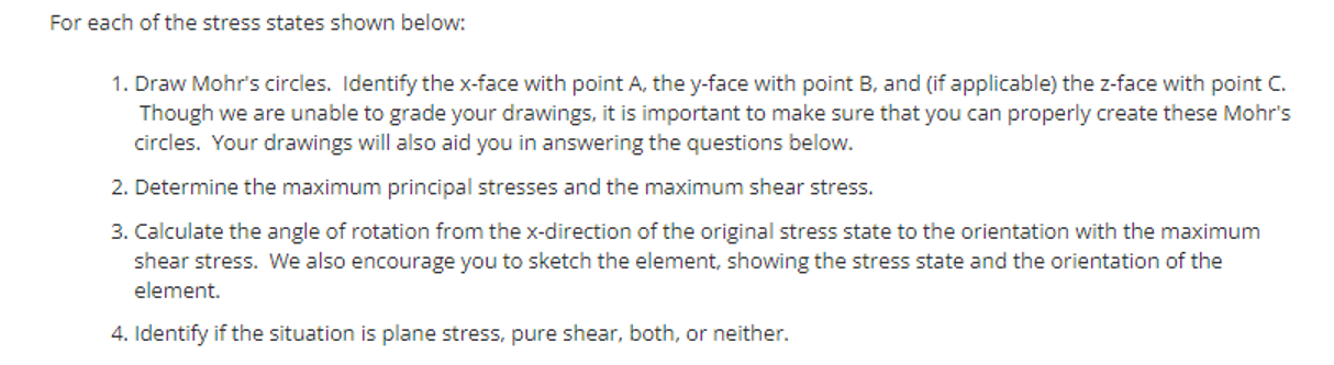 Solved For each of the stress states shown below:Draw Mohr's | Chegg.com