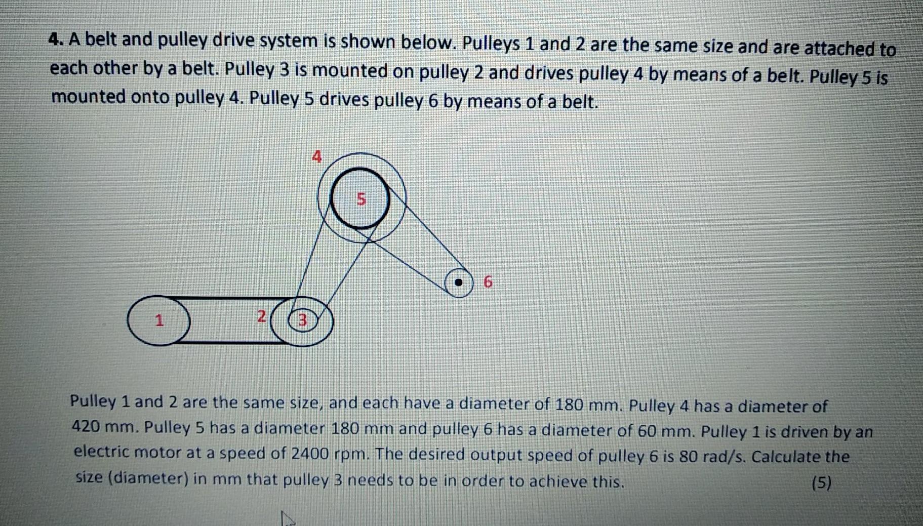 Solved 4. A belt and pulley drive system is shown below.