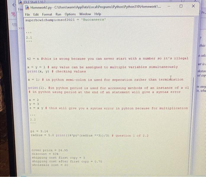 Solved Exercise 2.2. Practice using the Python interpreter | Chegg.com