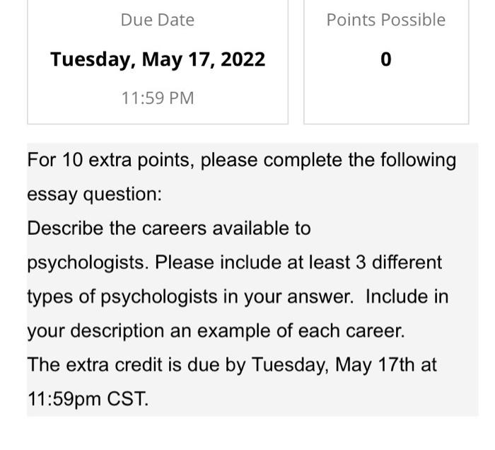 Solved Due Date Points Possible Tuesday, May 17, 2022 0 | Chegg.com