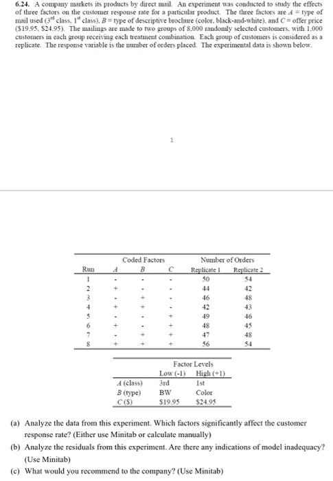 Solved 6.24. A company markets its products by direct mail