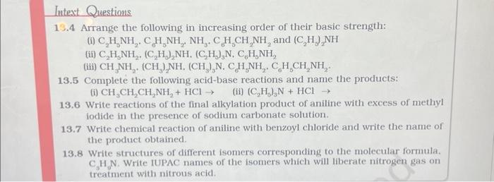 Solved Intext Questions 19.4 Arrange the following in | Chegg.com