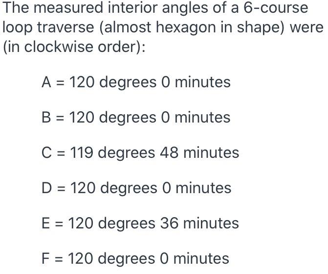 Solved The measured interior angles of a 6-course loop | Chegg.com