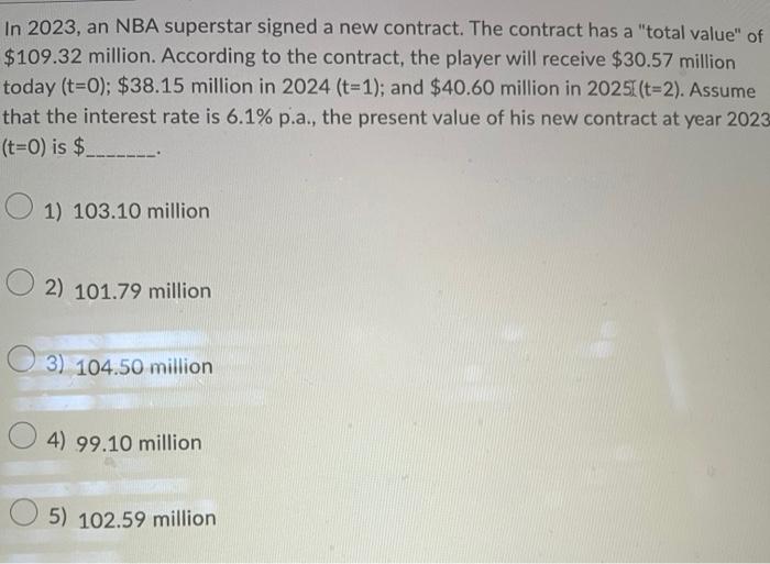 Solved In 2023, an NBA superstar signed a new contract. The | Chegg.com