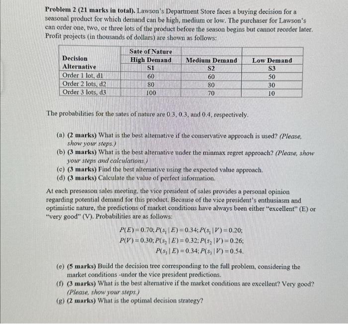 Solved Problem 2 (21 marks in total). Lawson's Department