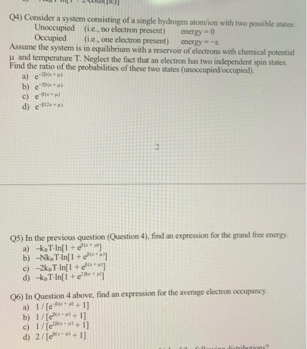 Solved Q4) Consider a system consisting of a single hydrogen | Chegg.com