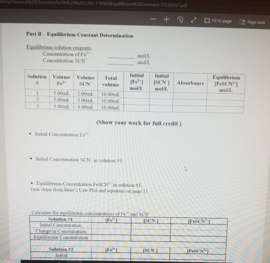 Equilibrium Constant Of Fescn2 Lab Answers