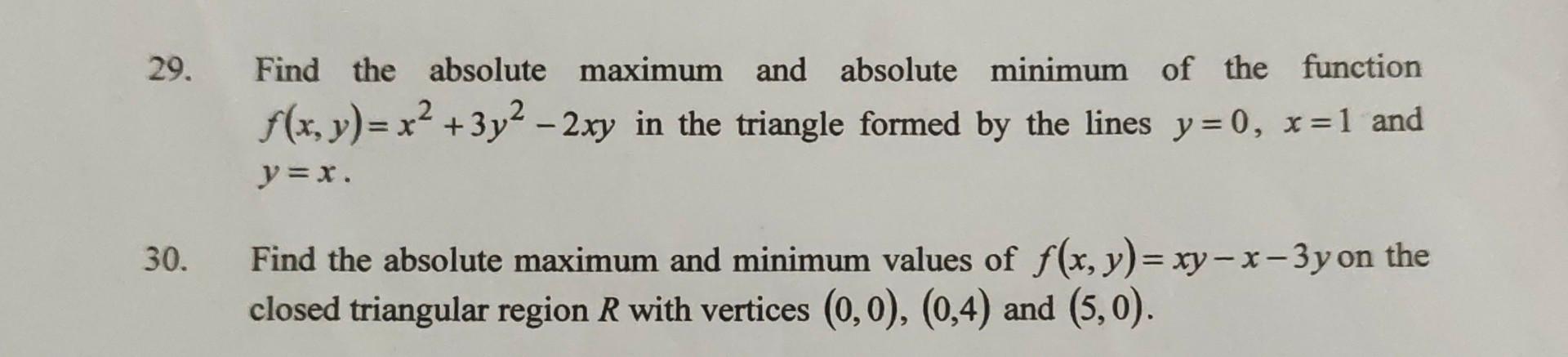Solved 29. Find the absolute maximum and absolute minimum of | Chegg.com
