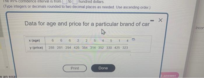 Solved Data for age (in years) and price (in hundreds of | Chegg.com