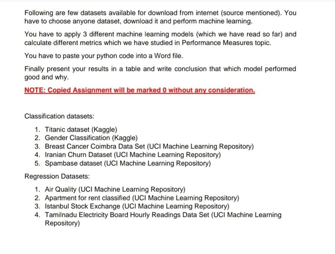 Machine learning hot sale regression datasets