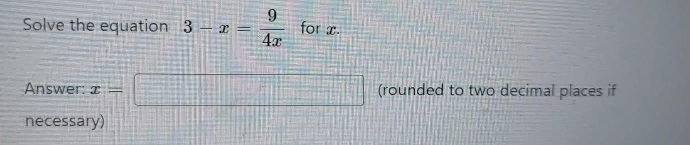 Solved OD Solve the equation 3 – 2 = for . 42 Answer: x = | Chegg.com