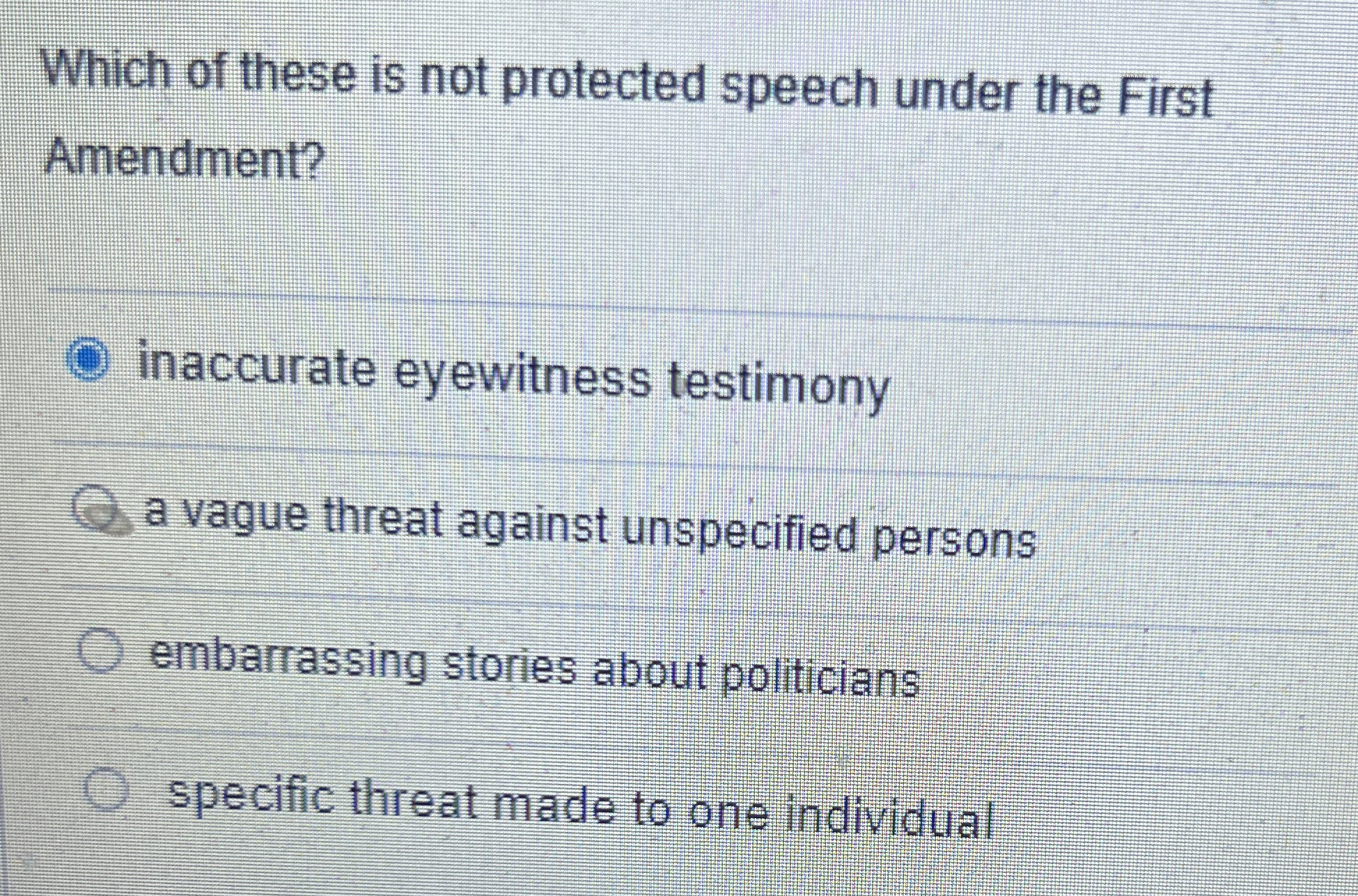 Solved Which of these is not protected speech under the | Chegg.com