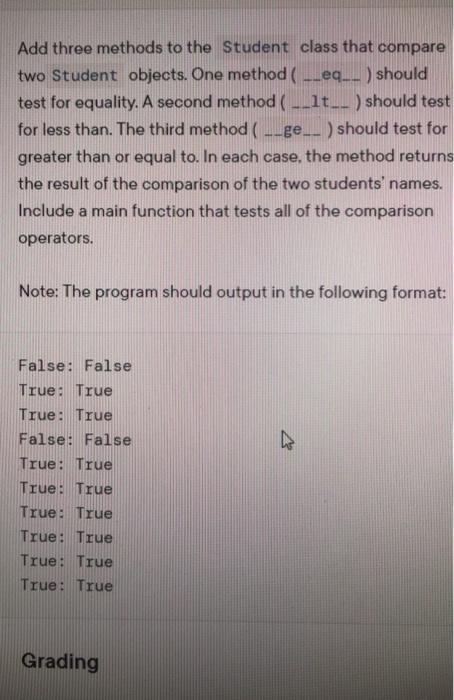 Solved Add three methods to the Student class that compare | Chegg.com