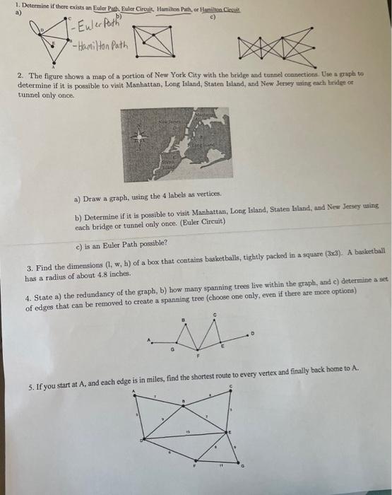 Solved 1. Determine if there exists an Euler Puth Euler | Chegg.com