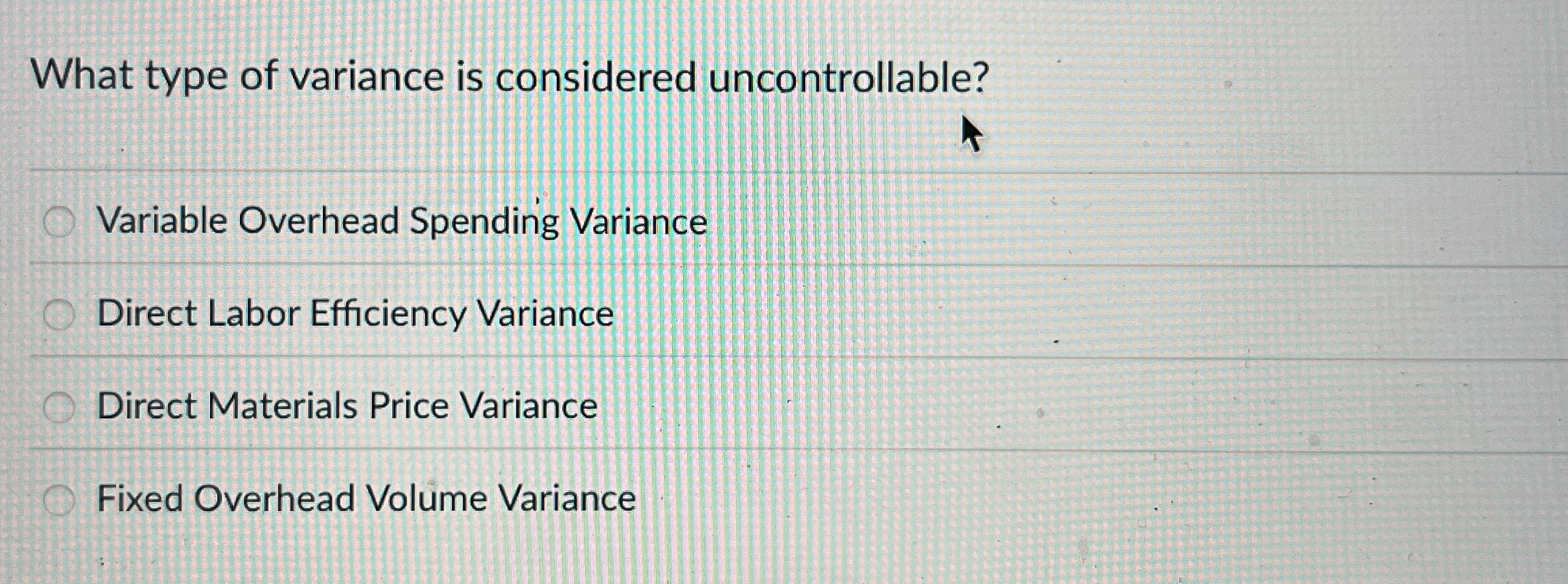 Solved What type of variance is considered