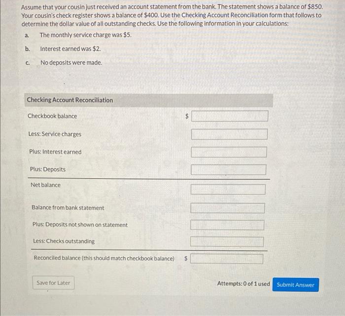 Solved Assume that your cousin just received an account