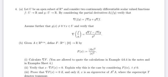 Solved 4. (a) Let U be an open subset of R" and consider two | Chegg.com