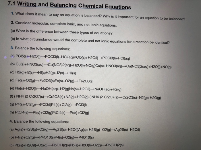 Solved 7.1 Writing And Balancing Chemical Equations 1. What | Chegg.com Solved 7.1 Writing And Balancing Chemical Equations 1. What | Chegg.com