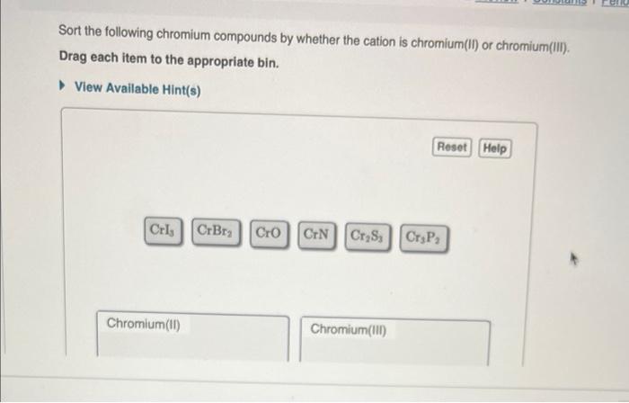 Solved Sort The Following Chromium Compounds By Whether The 2463