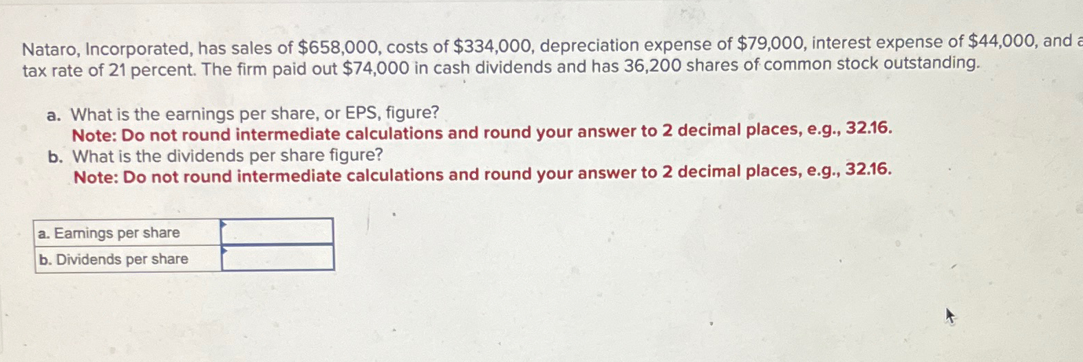 Solved Nataro, Incorporated, Has Sales Of $658,000, ﻿costs 