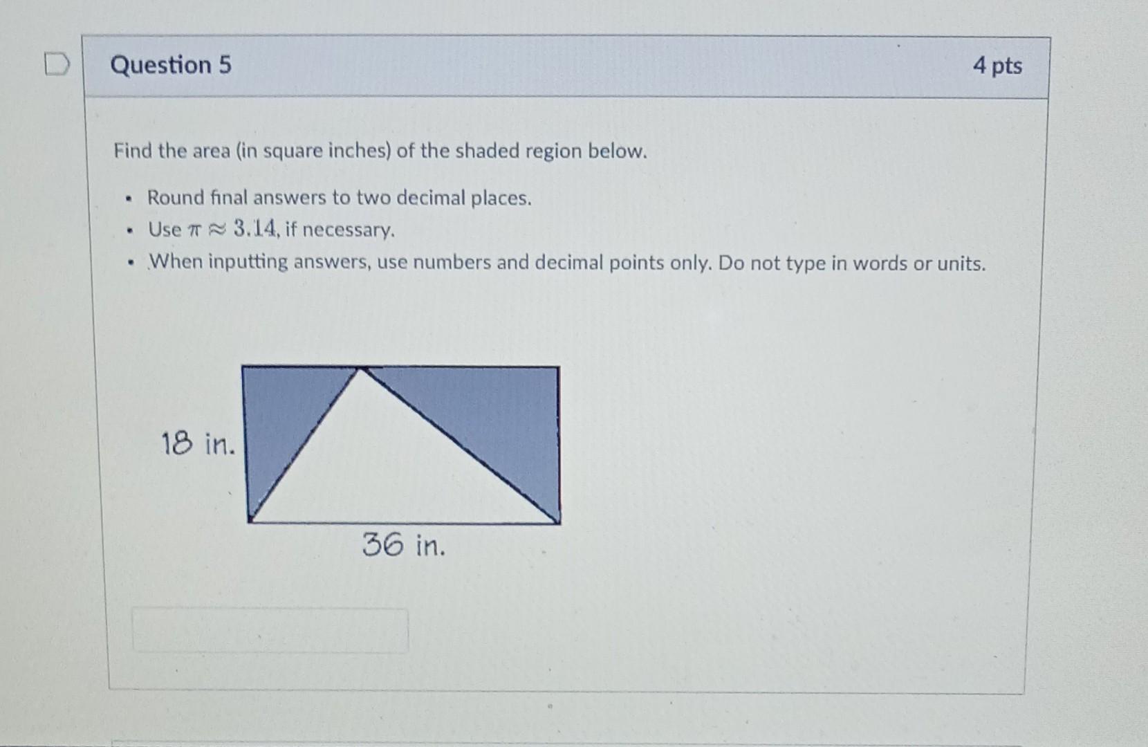 Solved Find the area (in square inches) of the shaded region | Chegg.com