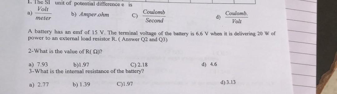 Solved The SI unit of potential difference e | Chegg.com