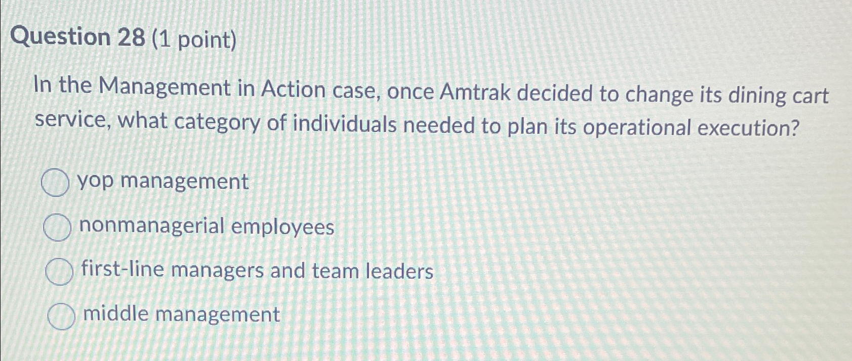Solved Question 28 (1 ﻿point)In the Management in Action | Chegg.com